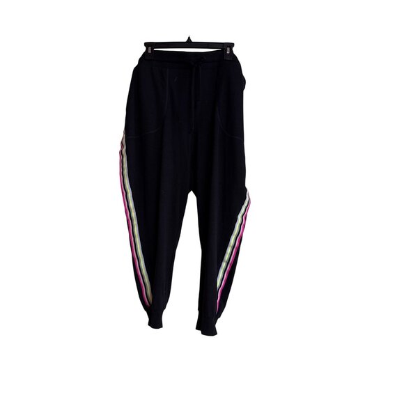 Black Jogger Pants With Pink/Neon Stripe Side Detail & Drawstring Waist - Picture 1 of 9